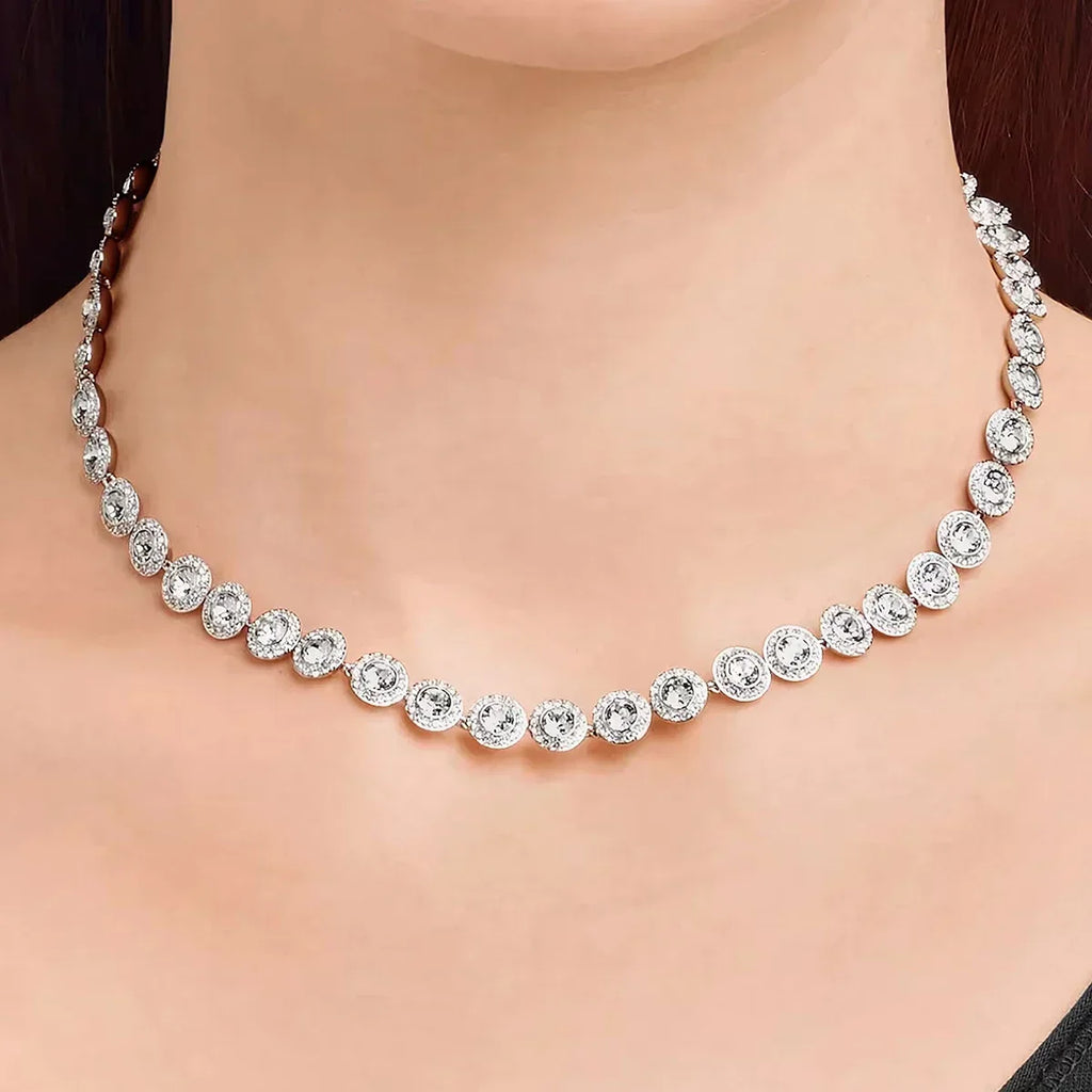Women's Classic Diamond Round Crystal Necklace Set – S925 Silver