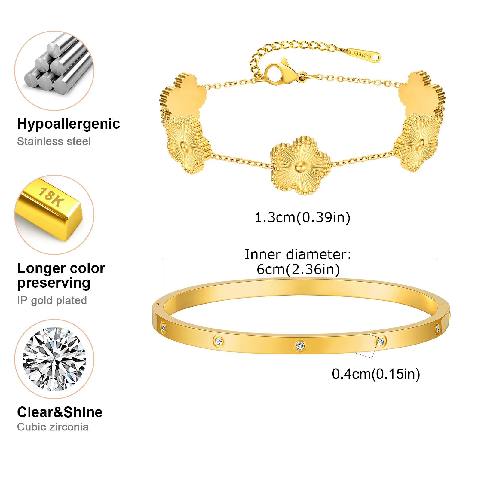 13mm Clover Stainless Steel Bracelet Set – Women’s Gift