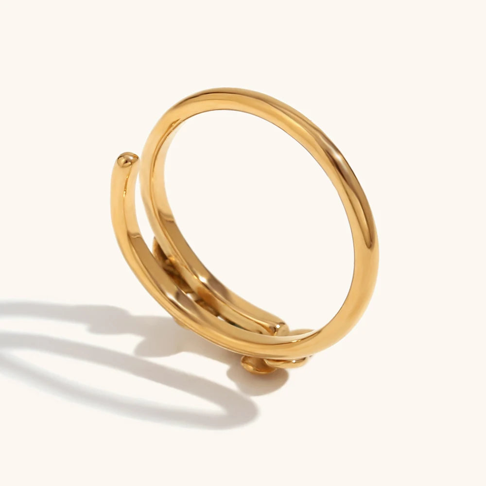 Gold Double Layered Flower Stainless Steel Ring