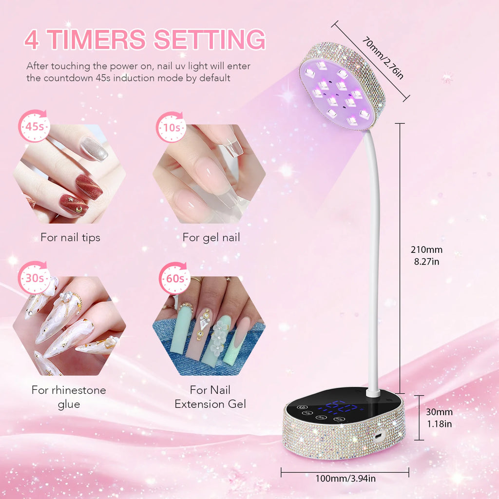DianaBeauty UV LED Nail Lamp – Silver, Rechargeable, Touch Screen, 3 Timers, Auto Sensor