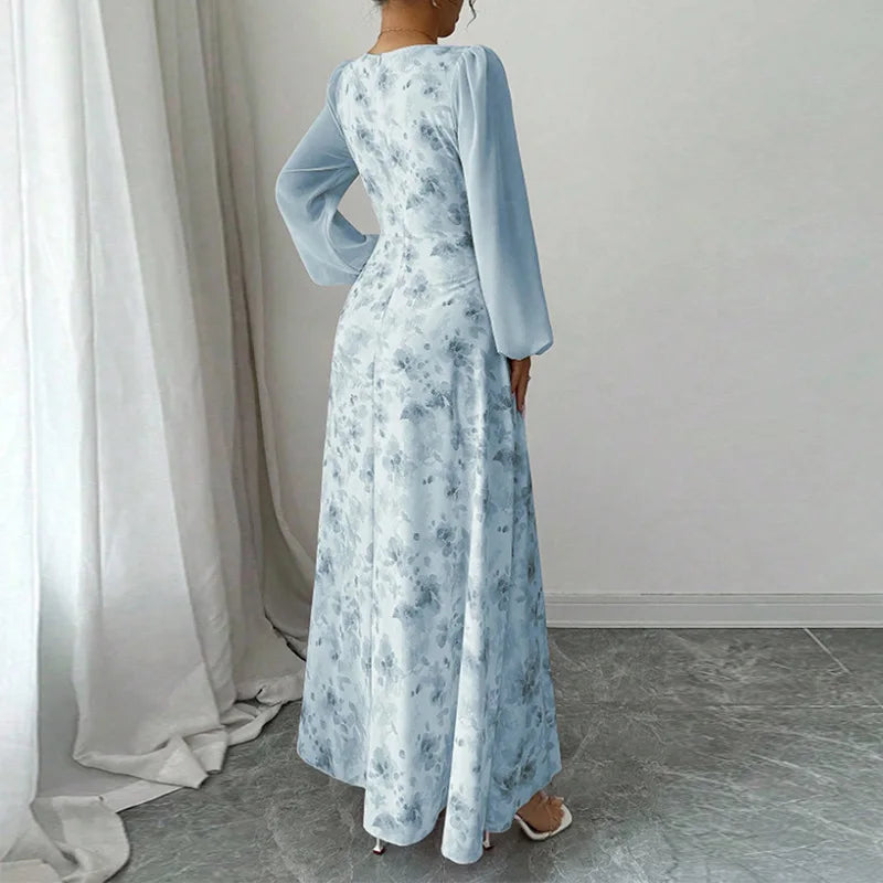 French Style Floral Chiffon Long Dress