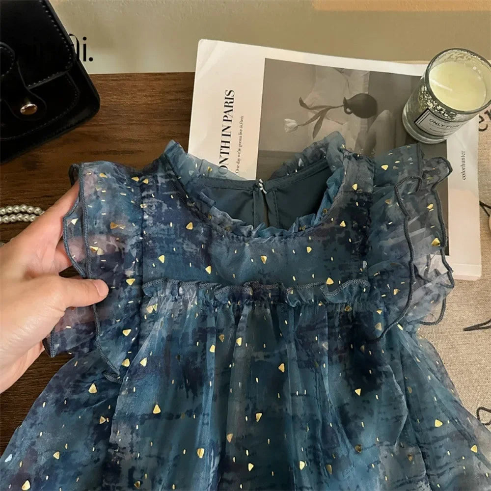 Bear Leader Girls Summer Dress – Sleeveless, Sequins Mesh, Princess Style, Birthday Party Dress