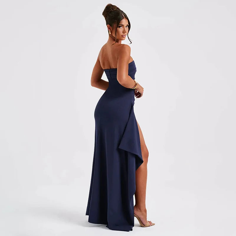 Women’s Summer Strapless High-Slit Evening Dress