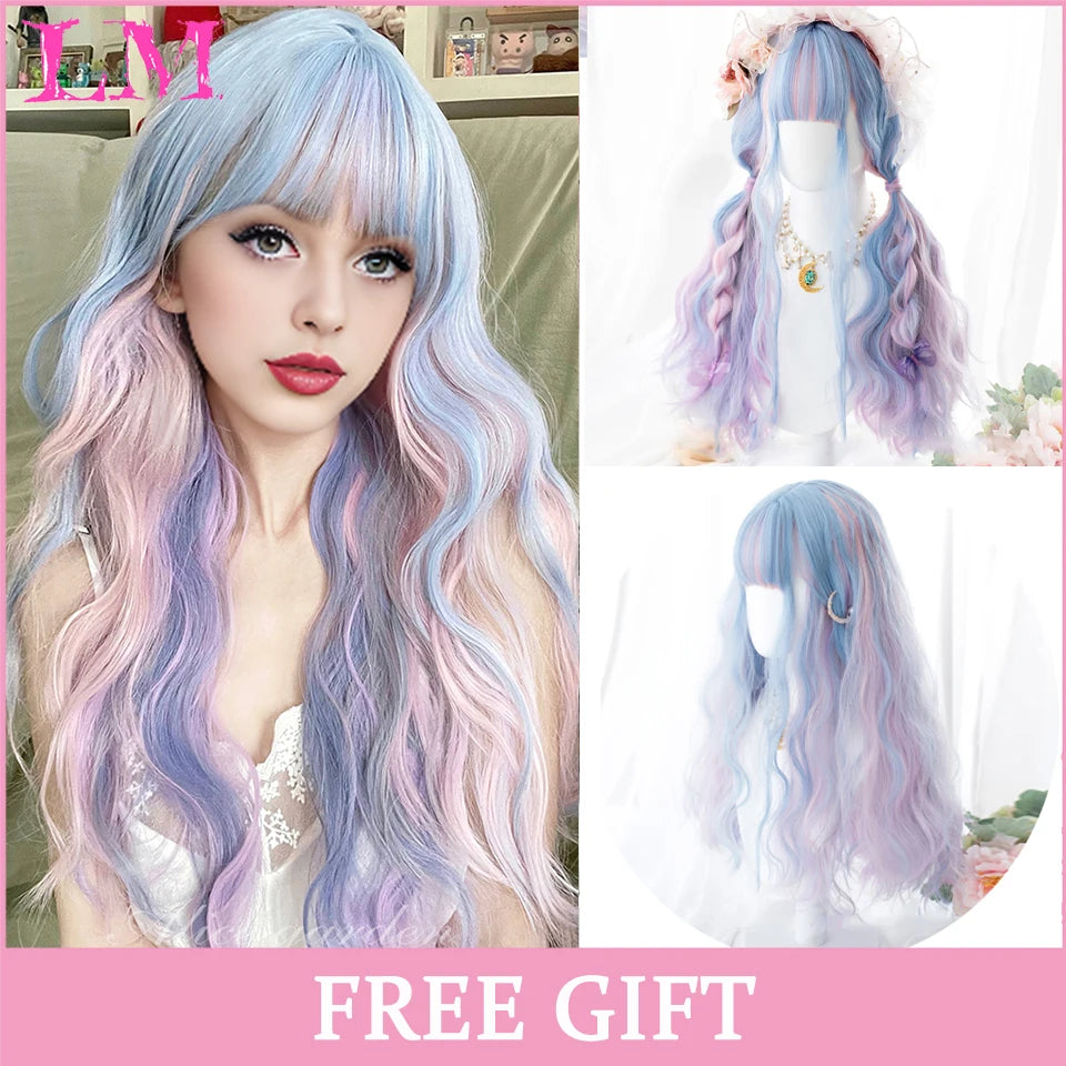 LM Cosplay Wig – 24" Long, Straight Pink, Bangs, Heat-Resistant