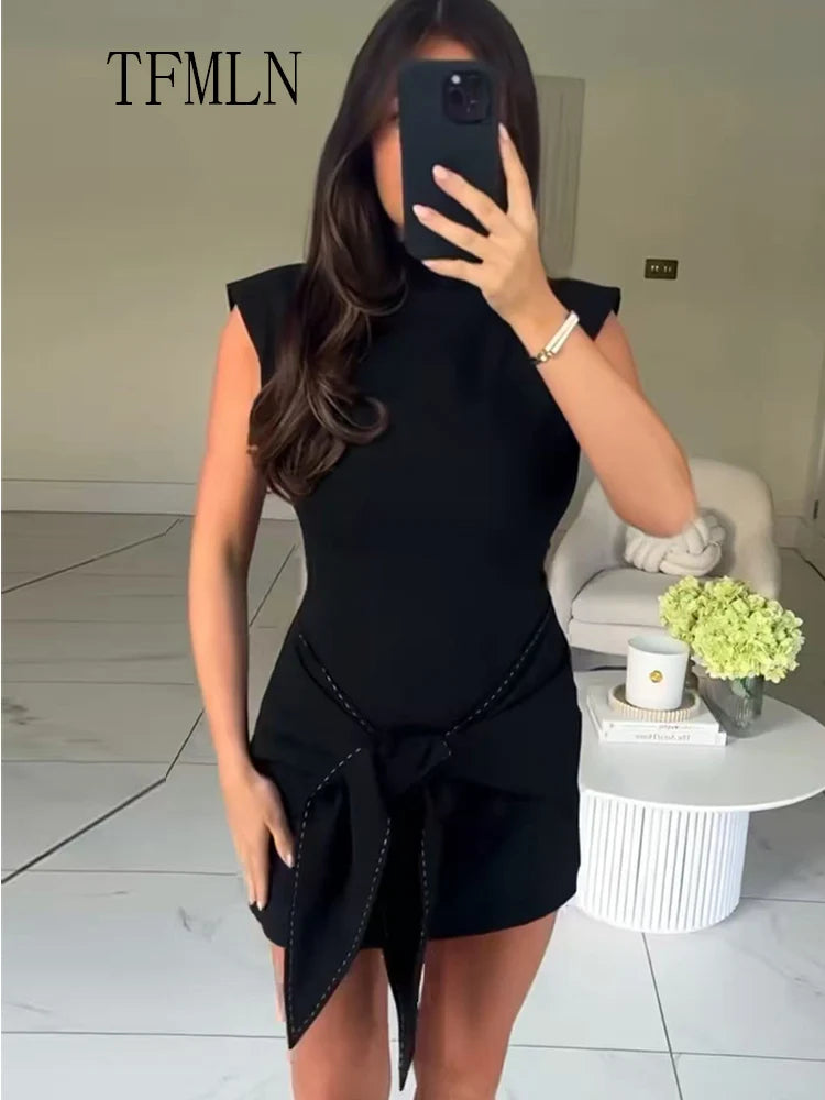 Elegant Autumn Women Big Bow Mini Dresses