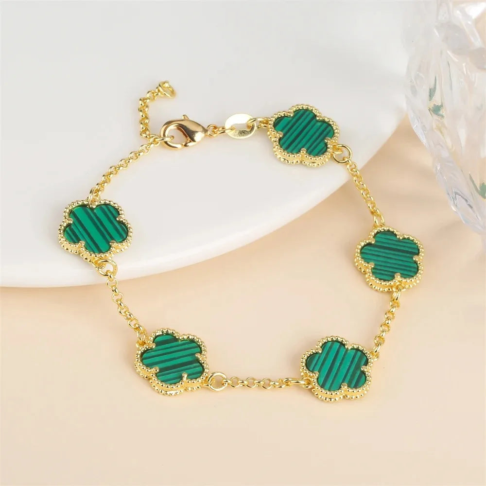 Five-Leaf Flower Jewelry Set – Bracelet & Necklace for Women