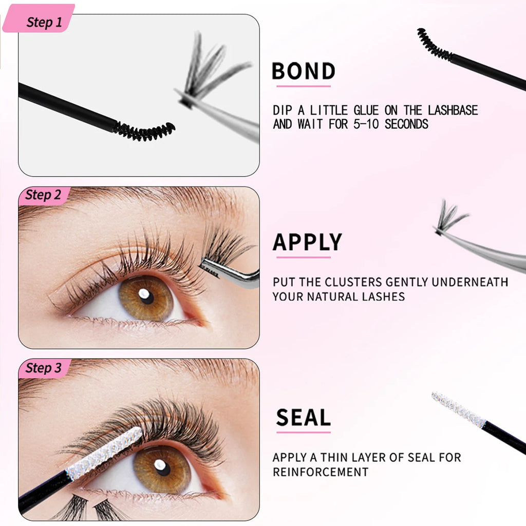 ISEEN DIY Lash Extension Kit – Mixed Styles, Clusters, Includes Bond & Seal, Tweezers & Brush