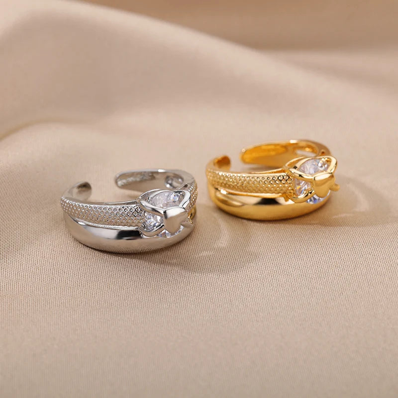 Gold Plated Adjustable Heart Ring for Women