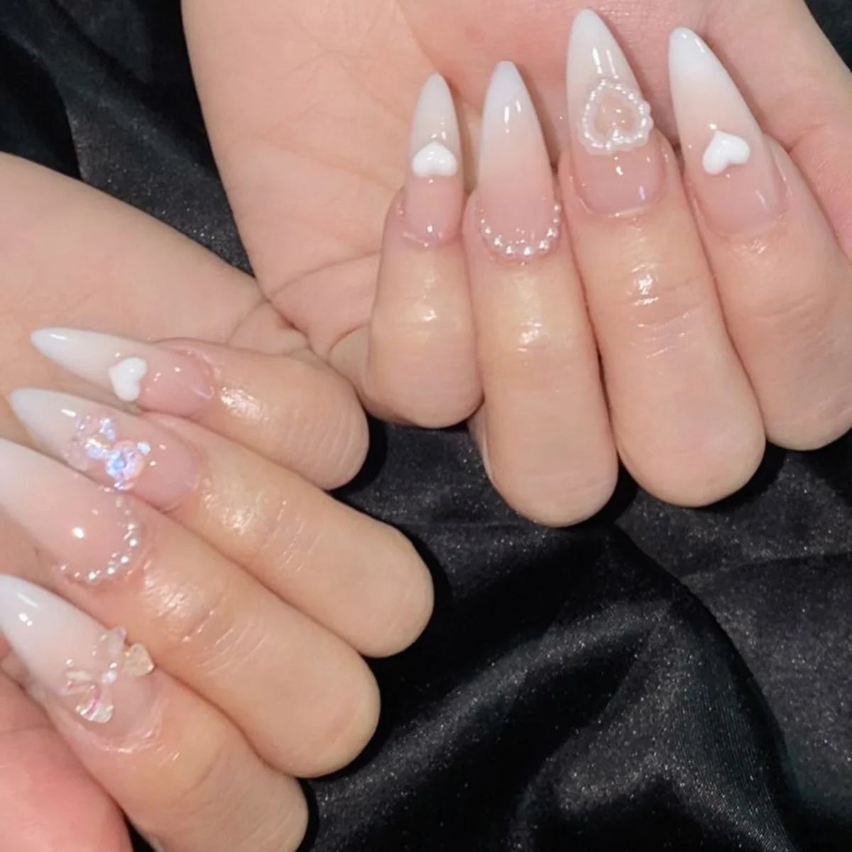 Medium Acrylic Almond Fake Nails – Removable Press-On, French Style, Europe/USA Design
