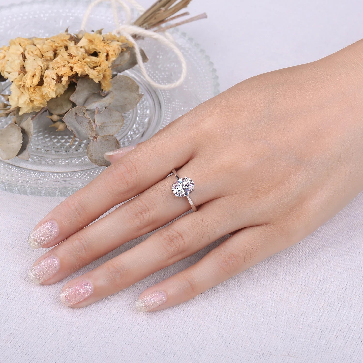 1ct 2ct Oval Moissanite Solitaire Ring 925 Silver