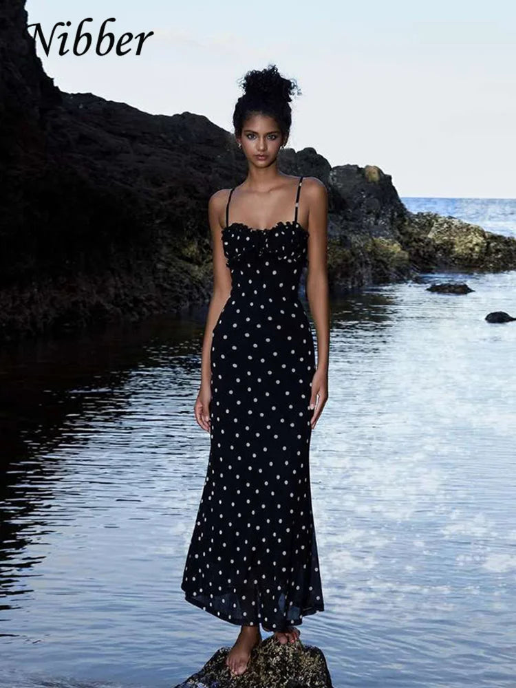 Nibber Summer Polka Dot Spaghetti Strap Bodycon Dress