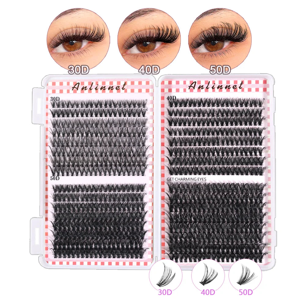 600PCS Eyelash Extensions – Thick Fluffy, 30D/100D, Mixed Length, DIY Cluster Lashes