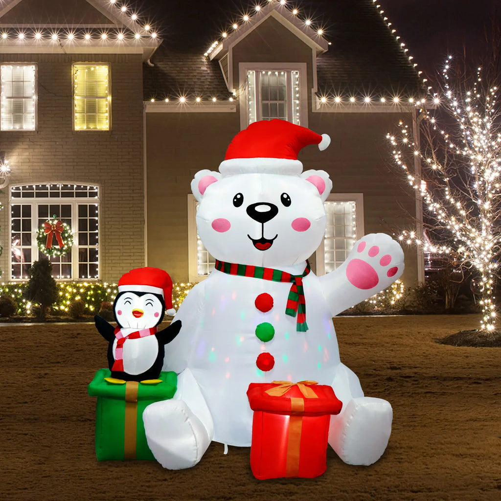 🎄 6FT Polar Bear & Penguin LED Inflatable – Noël Outdoor Decor