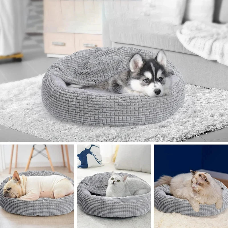 Round Pet Bed – Warm, Fluffy, Orthopedic, Anti-Stress, for Cats & Dogs