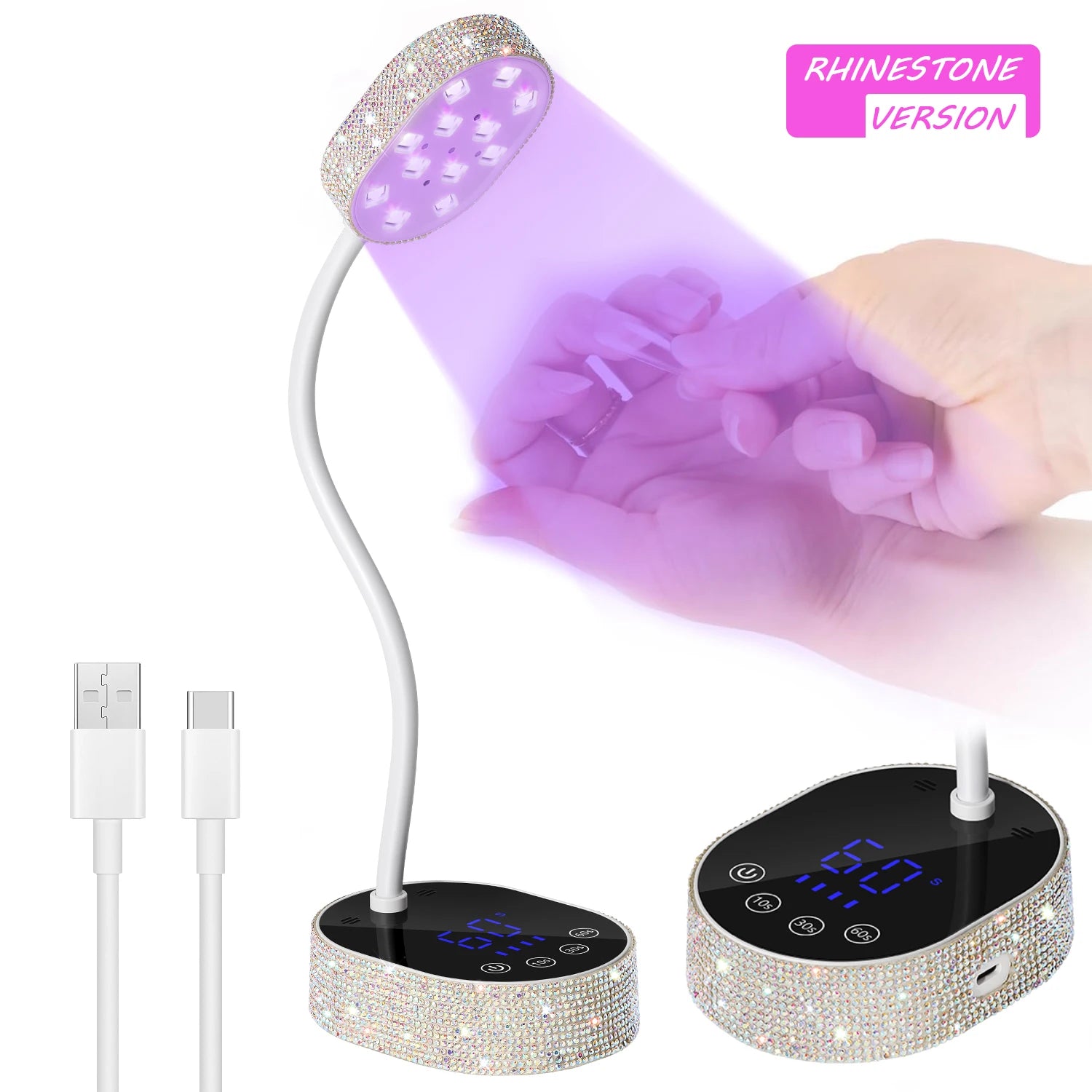DianaBeauty UV LED Nail Lamp – Silver, Rechargeable, Touch Screen, 3 Timers, Auto Sensor