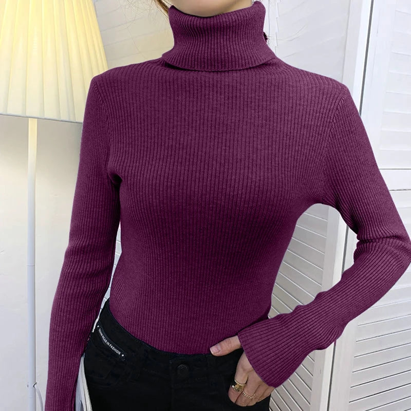 Pull Femme Col Roulé – Automne, Tricot Doux, Cachemire, Basique, Nouveau