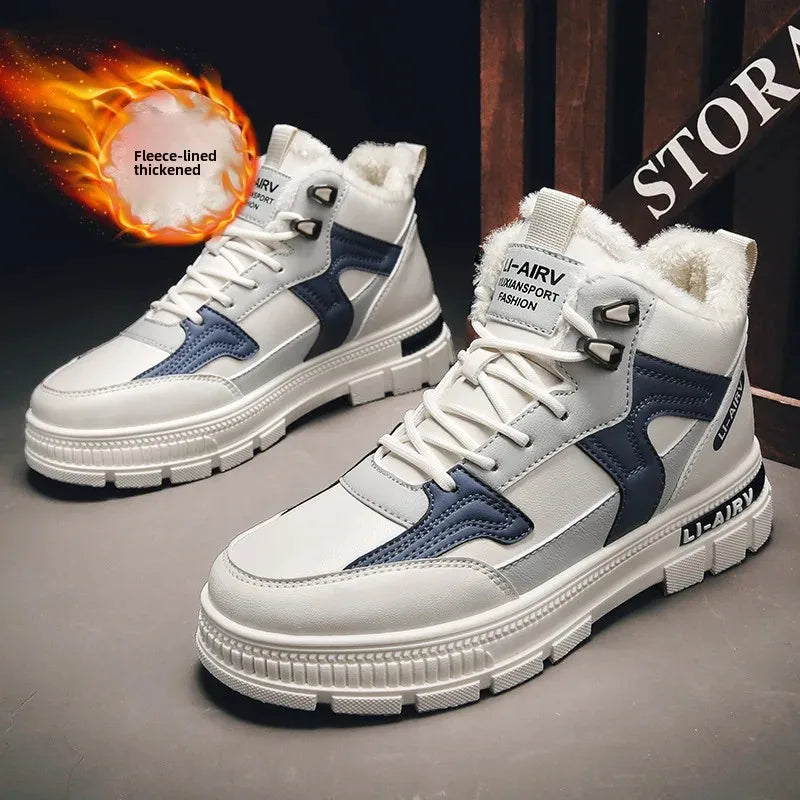 Thickened Fleece Canvas Shoes – High Tops, Warm, Sports Sneakers for Men & Students, Winter