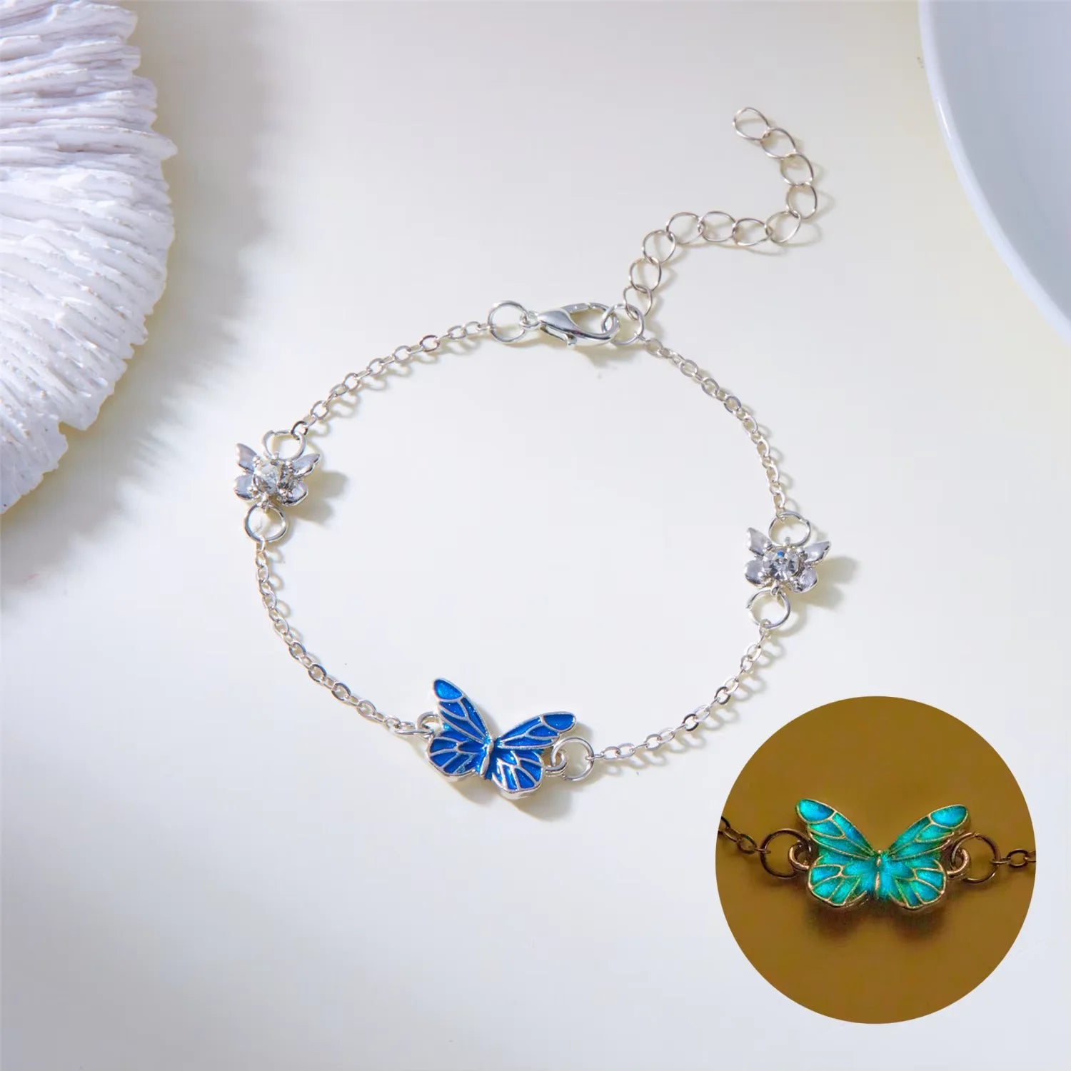 Butterfly Luminous Pendant Bracelet Set – Couples Black Rope