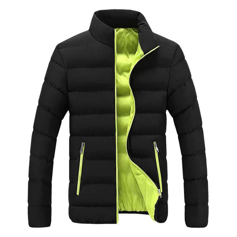 Men's Cotton Padded Jacket – Black, Warm, Casual, Autumn/Winter, Standing Collar, Thick Parker Coat