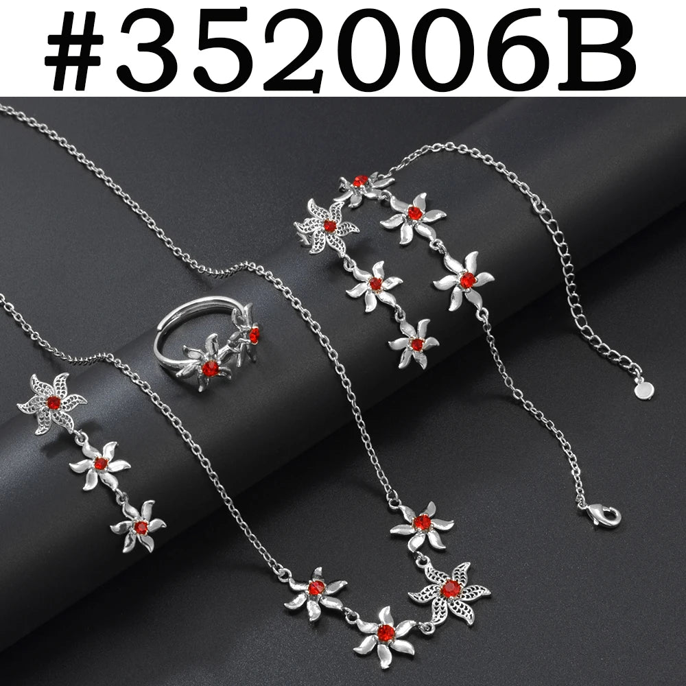 Anniyo African Flower Jewelry Set – Necklace, Earrings, Bracelet & Rings for Women