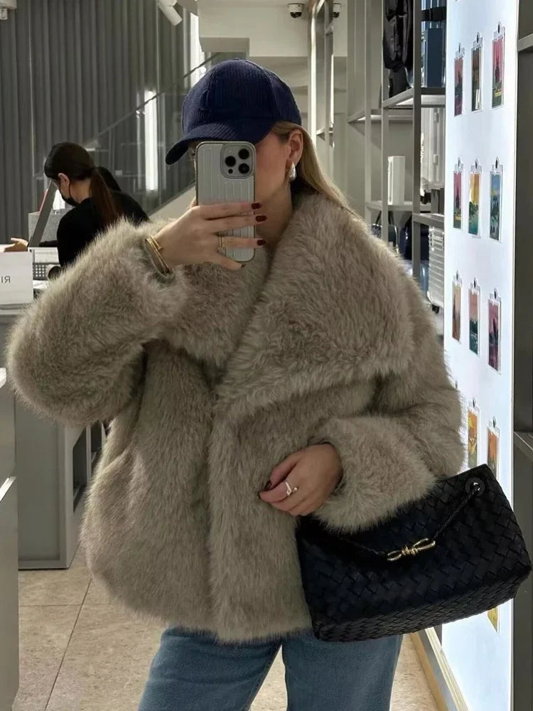 HXAO Manteau Femme – Fausse Fourrure, Fluffy, Automne/Hiver, Blanc/Rouge/Gris/Noir