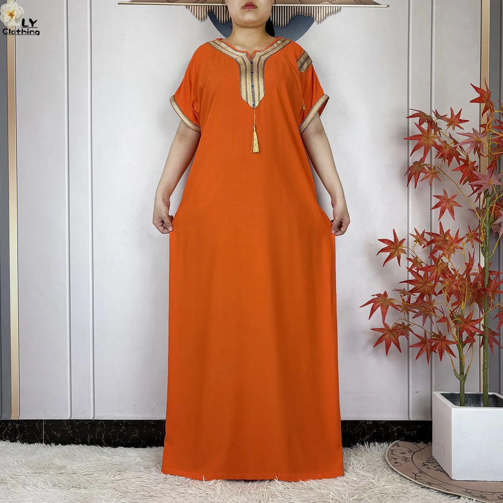 New Muslim Summer Cotton Maxi Dress – Loose Short Sleeve Abaya for Women