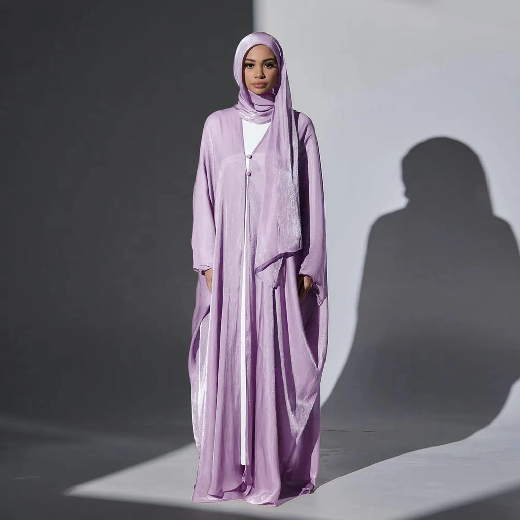 Islamic Dubai Open Abaya with Hijab – Modest Luxury Kaftan for Women Eid & Ramadan