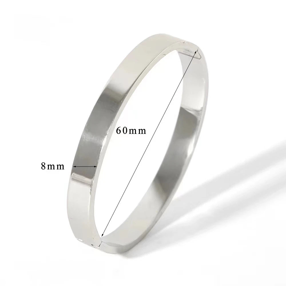 Oval Smooth Stainless Steel Bangle. 18k Gold Color Charm Jewelry Gifts Wholesale