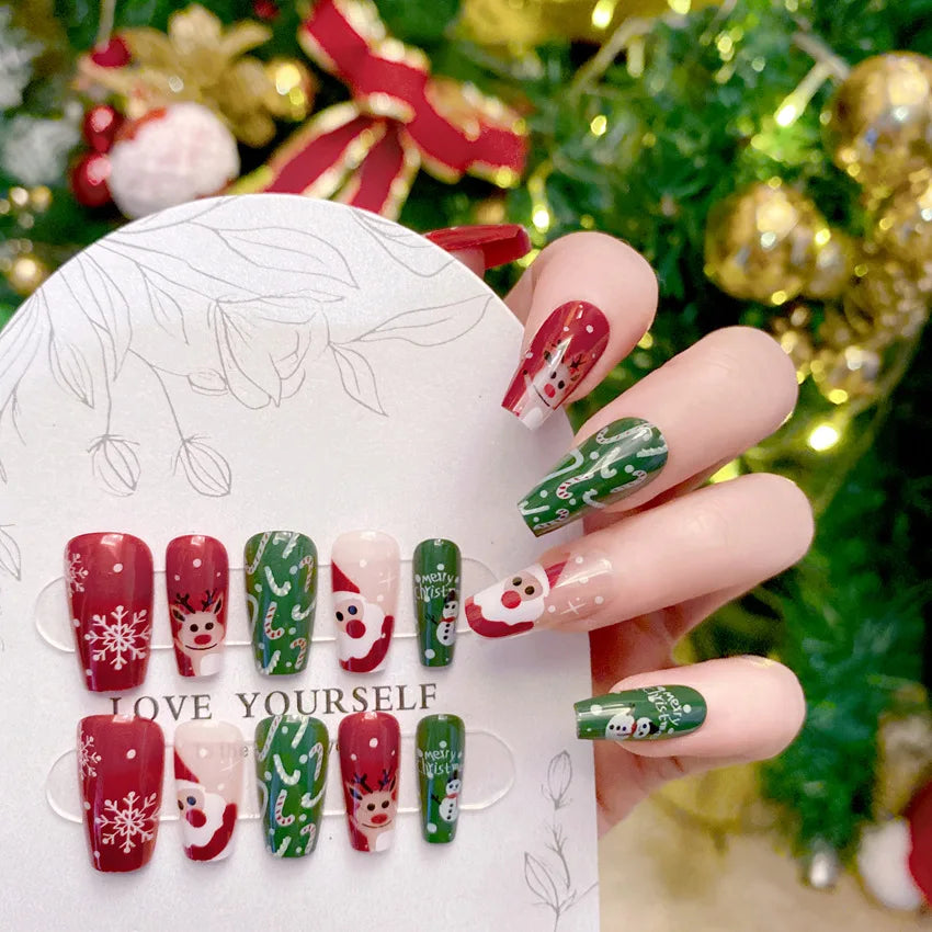 24pcs Wine Red Glitter Gradient Press-On Nails
