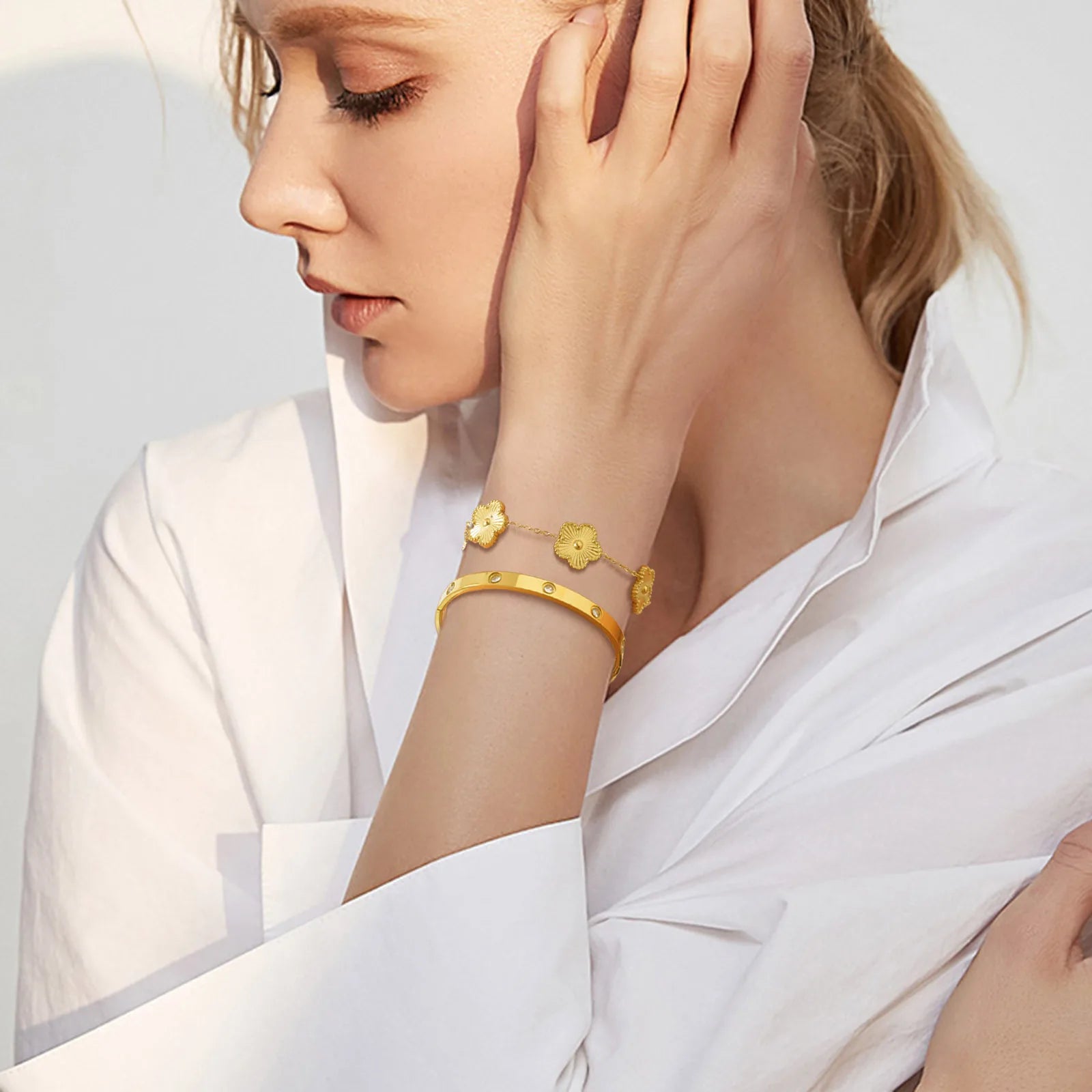 13mm Clover Stainless Steel Bracelet Set – Women’s Gift