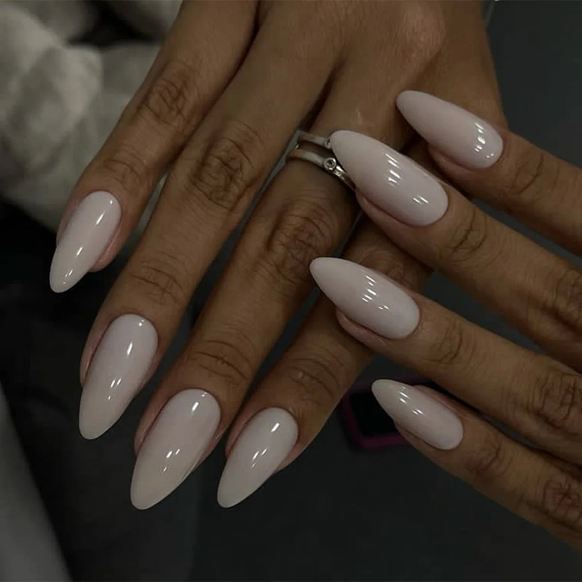 Medium Acrylic Almond Fake Nails – Removable Press-On, French Style, Europe/USA Design