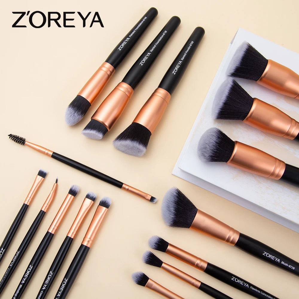 ZOREYA 15PCS Makeup Brush Set – Eyeshadow, Foundation, Contour, Lip, Premium Synthetic Kabuki