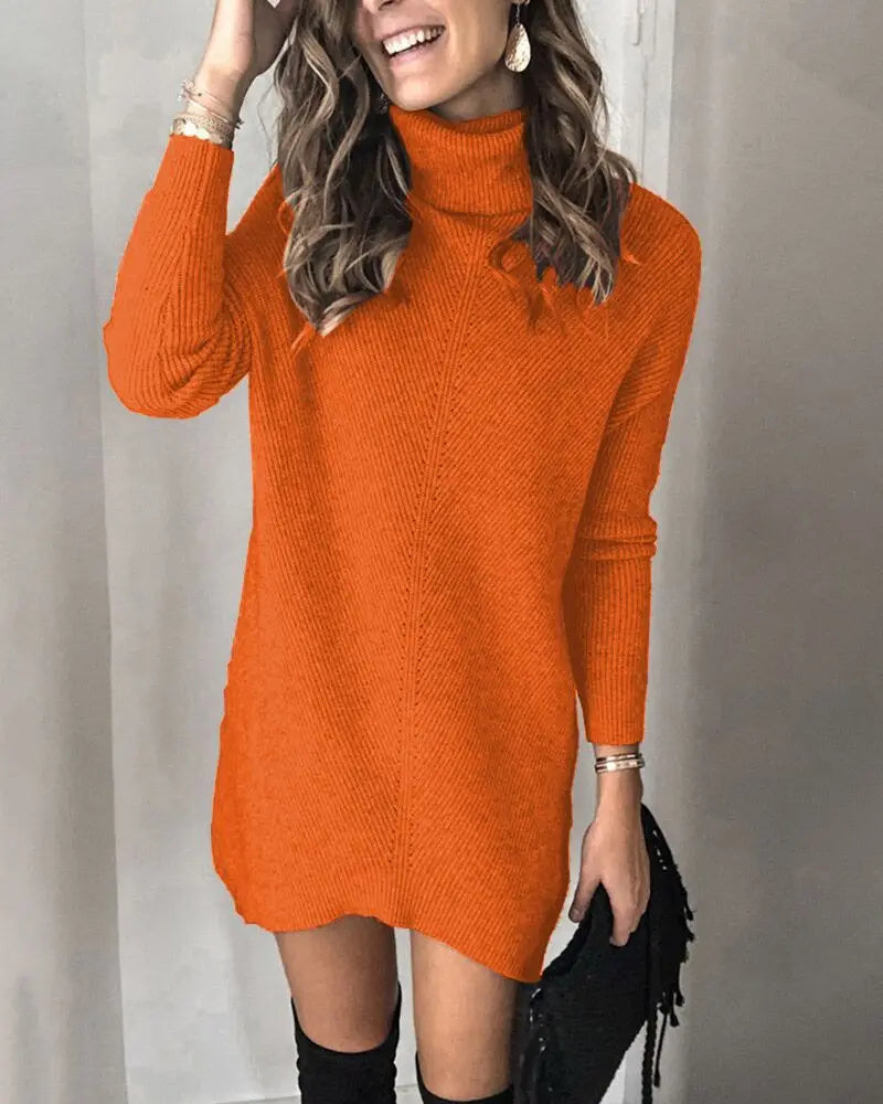 Autumn Knitted Hollow Pullover Sweater Dress for Women