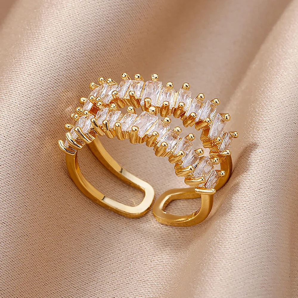 Double Éclat – Gold Zircon Adjustable Ring