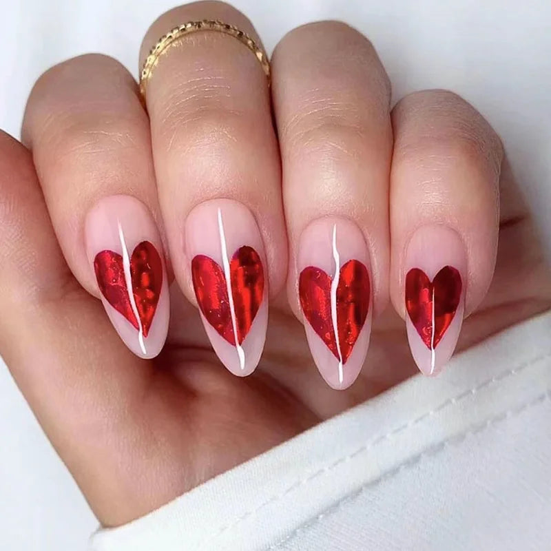 Medium Acrylic Almond Fake Nails – Removable Press-On, French Style, Europe/USA Design