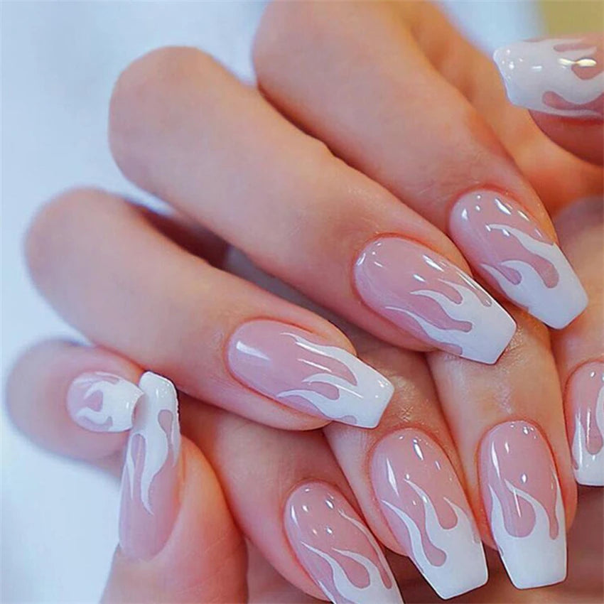 Medium Acrylic Almond Fake Nails – Removable Press-On, French Style, Europe/USA Design