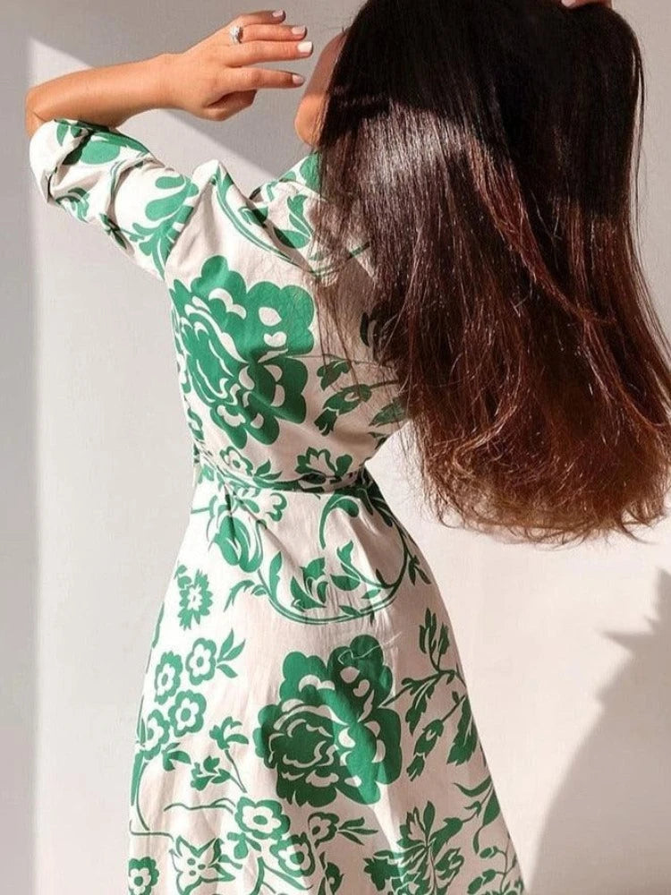 Autumn Women's Printed Lapel Shirt Dress