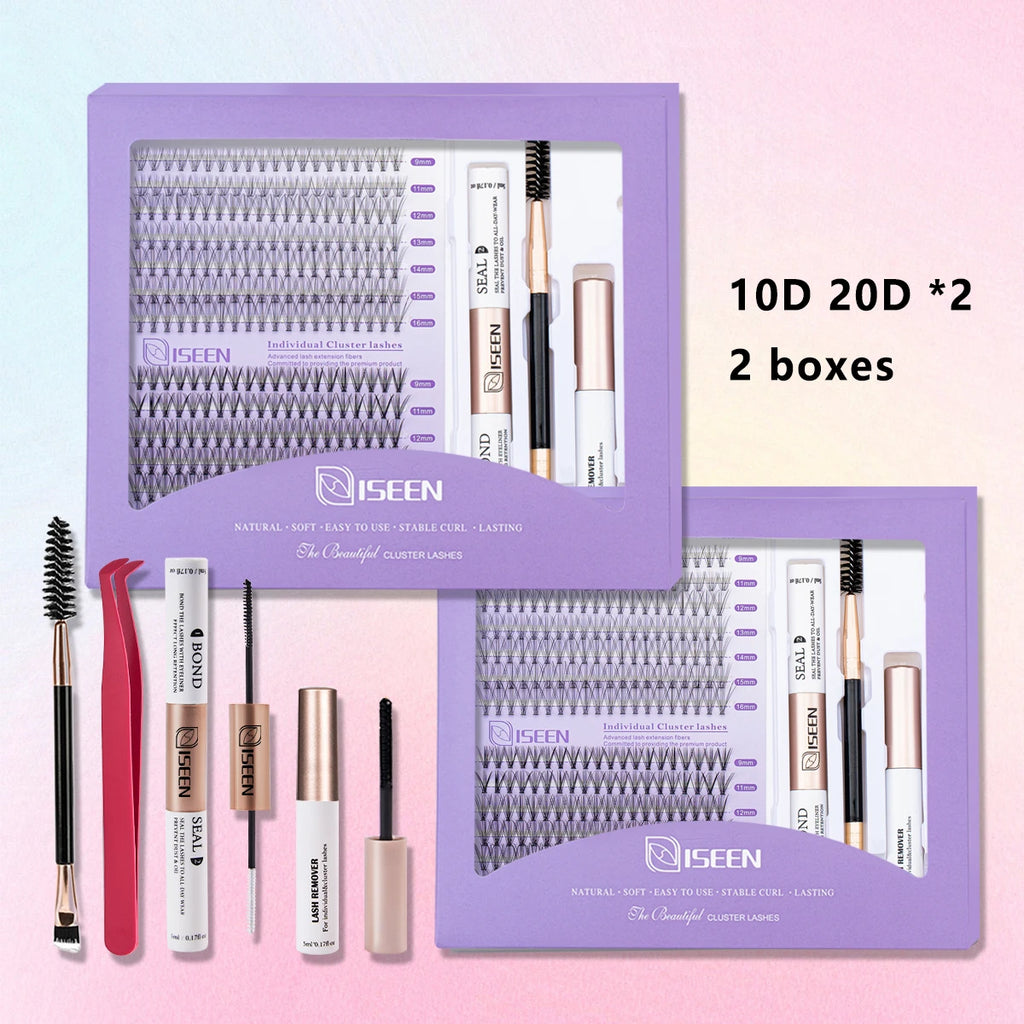ISEEN DIY Lash Extension Kit – Mixed Styles, Clusters, Includes Bond & Seal, Tweezers & Brush