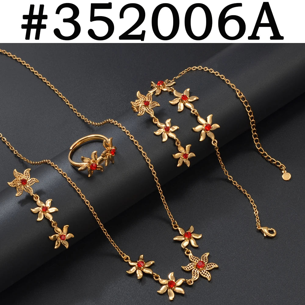 Anniyo African Flower Jewelry Set – Necklace, Earrings, Bracelet & Rings for Women