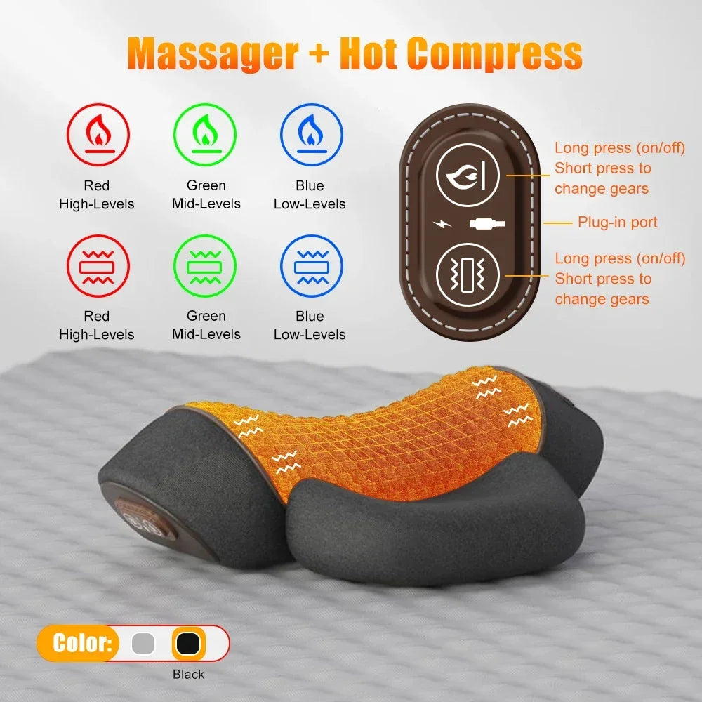 Electric Neck Massager Pillow – Hot Compress, Heating & Vibration, Cervical & Shoulder Massage, Back Traction