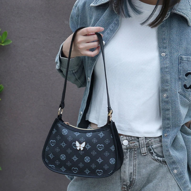 Premium Crescent Shoulder Bag – Butterfly Decor Women’s Handbag