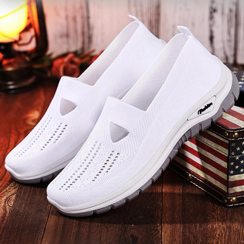 Women's Mesh Slip-On Sneakers – Lightweight Vulcanized Flats, Plus Size 42
