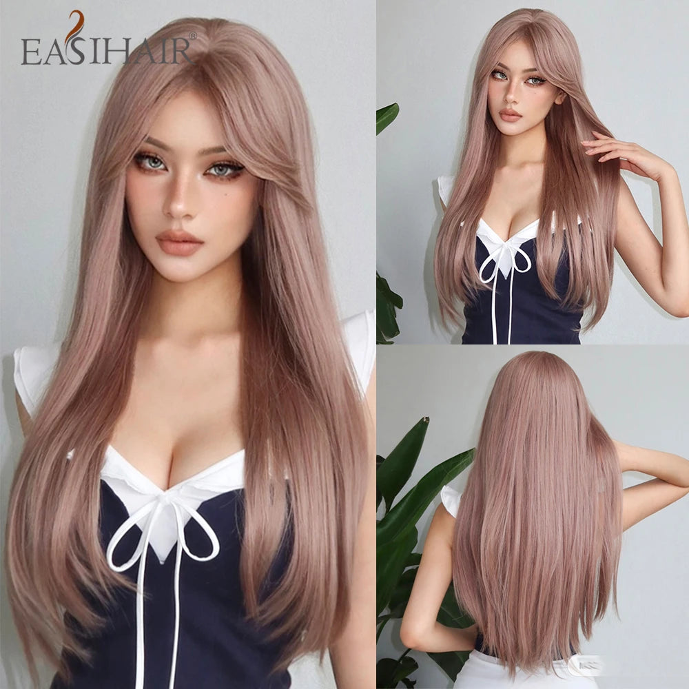 EASIHAIR Long Black Wig – Silky Straight, Bangs, Cosplay/Party, Heat-Resistant