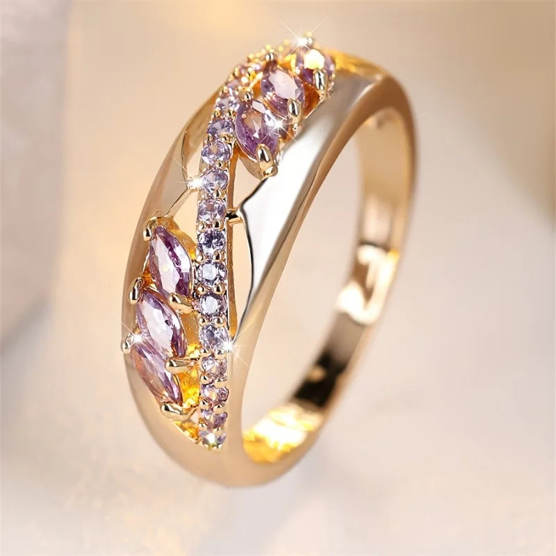 Vintage Rose Gold Purple Cubic Zirconia Engagement Ring
