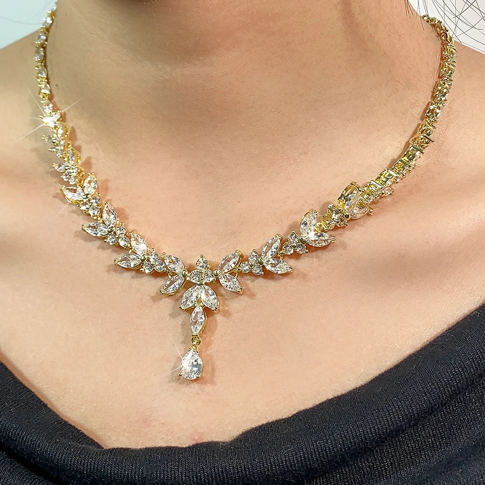 ZAKOL Luxury Cubic Zirconia Earrings & Necklace Set