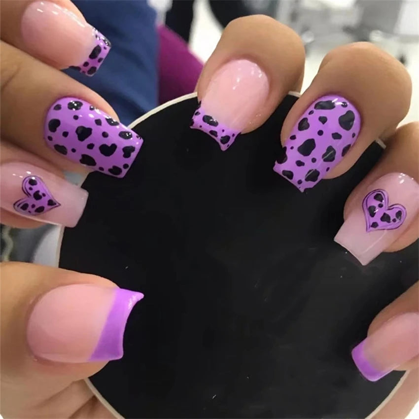 24pcs Wine Red Glitter Gradient Press-On Nails