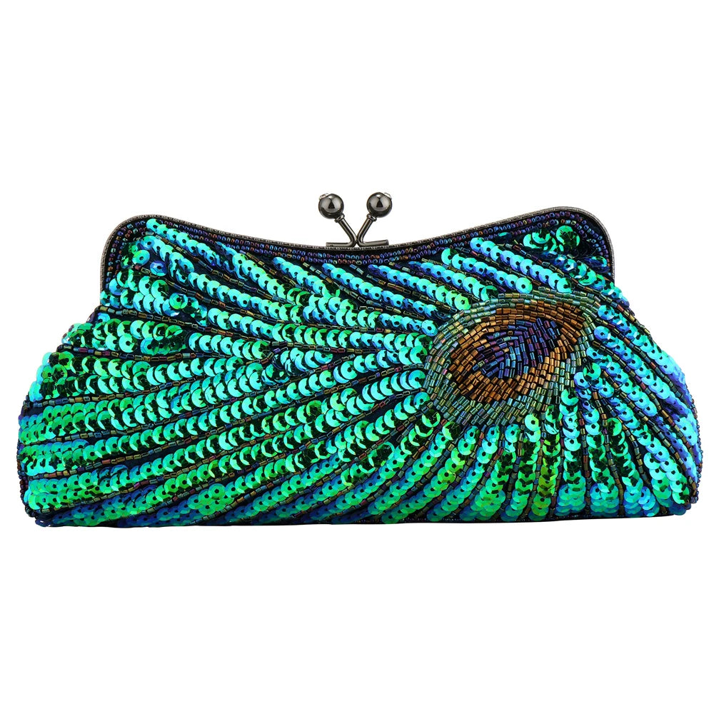 Sequin Peacock Clutch – Luxury Women’s Evening & Party Handbag