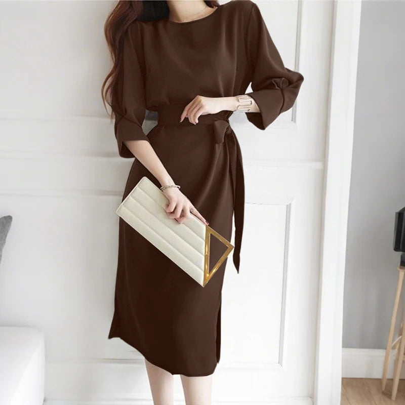 ZANZEA Women’s Autumn Belted Midi Dress