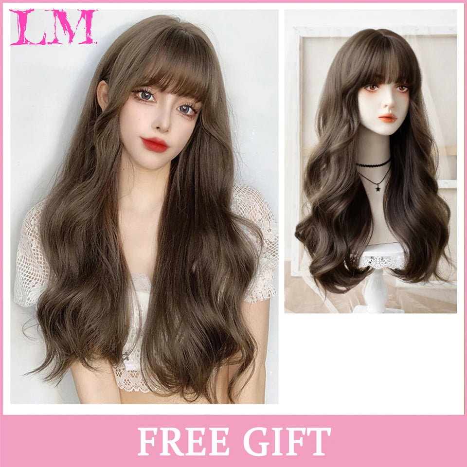 LM Cosplay Wig – 24" Long, Straight Pink, Bangs, Heat-Resistant