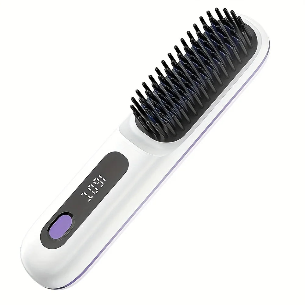 Cordless Hair Straightener Brush – Hot Comb, USB Type-C, Anti-Scald, Rechargeable